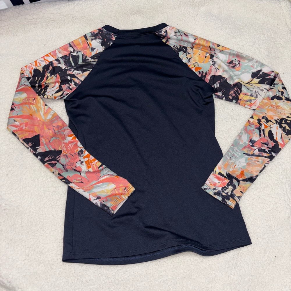 Roxy Black Long Sleeve Rash Guard with Floral Raglan Sleeves - Picture 3 of 3